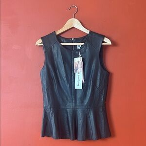 CO Black Sleeveless Faux Leather Peplum Top